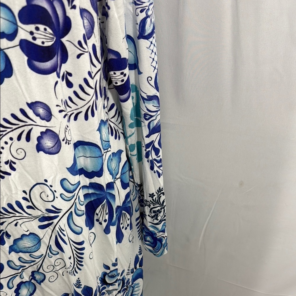 Johnny Was Blue & White Floral Long Sleeve Midi Dress Size M - Picture 6 of 14